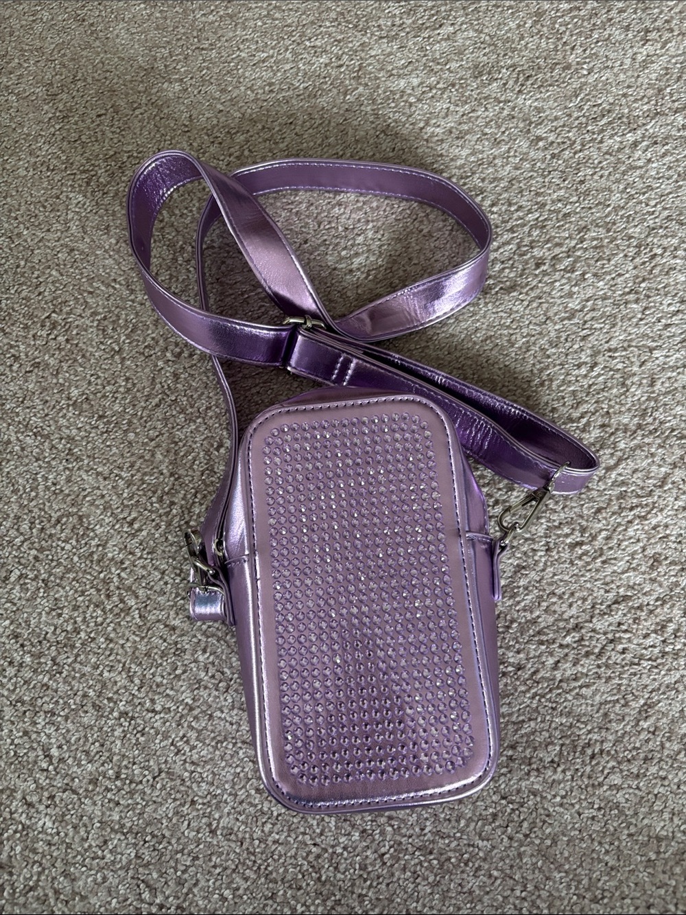 Skinnydip Metallic Lavender Purple Crossbody Bag with Studded Front